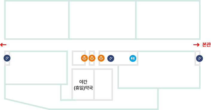 신관_B1F층_직원식당, 방사선종양학과, 핵의학과 골밀도검사실 